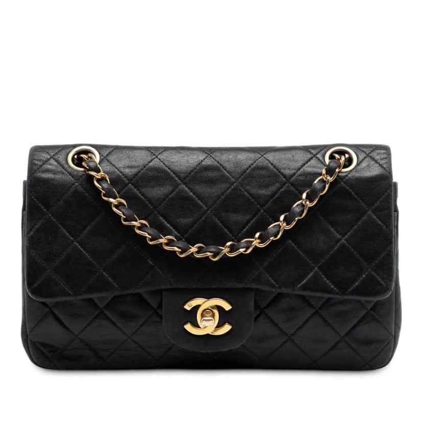 Chanel Medium Classic Lambskin Double Flap Black Leather Very good condition - Front View