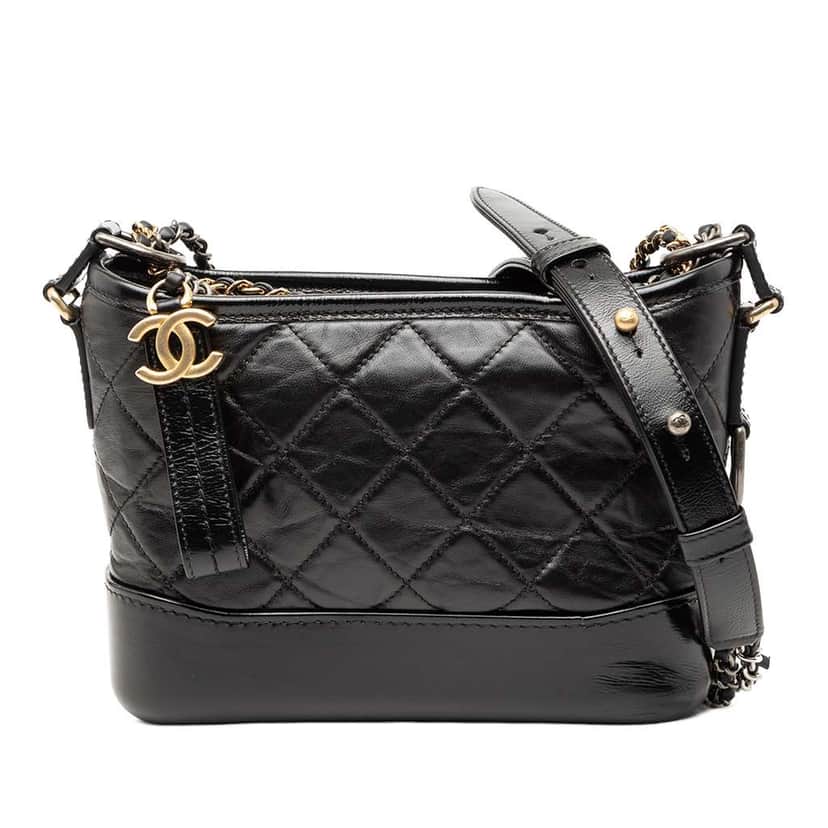 Chanel Small Quilted Lambskin Gabrielle Hobo Black Leather Good condition - Front View