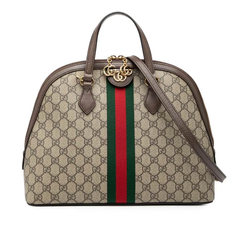 Gucci Medium GG Supreme Ophidia Web Satchel Brown Canvas Good condition - Front View