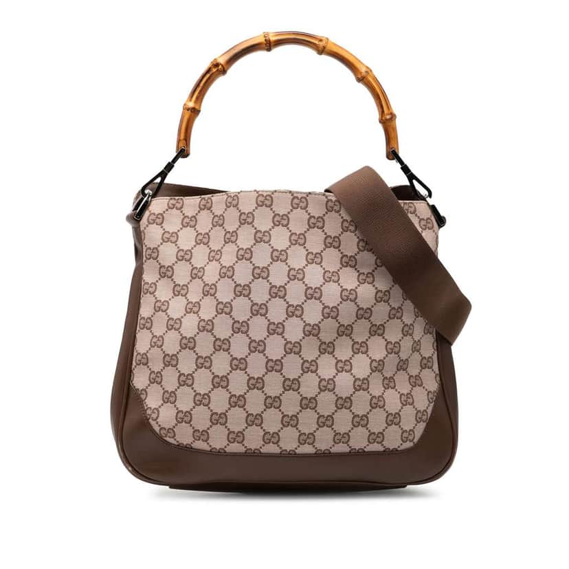 Gucci GG Canvas Bamboo Satchel Brown Canvas Good condition - Front View