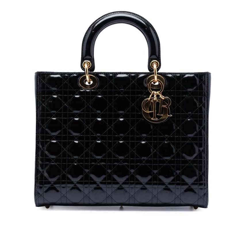 Dior Large Patent Cannage Lady Dior Black Leather Very good condition - Front View