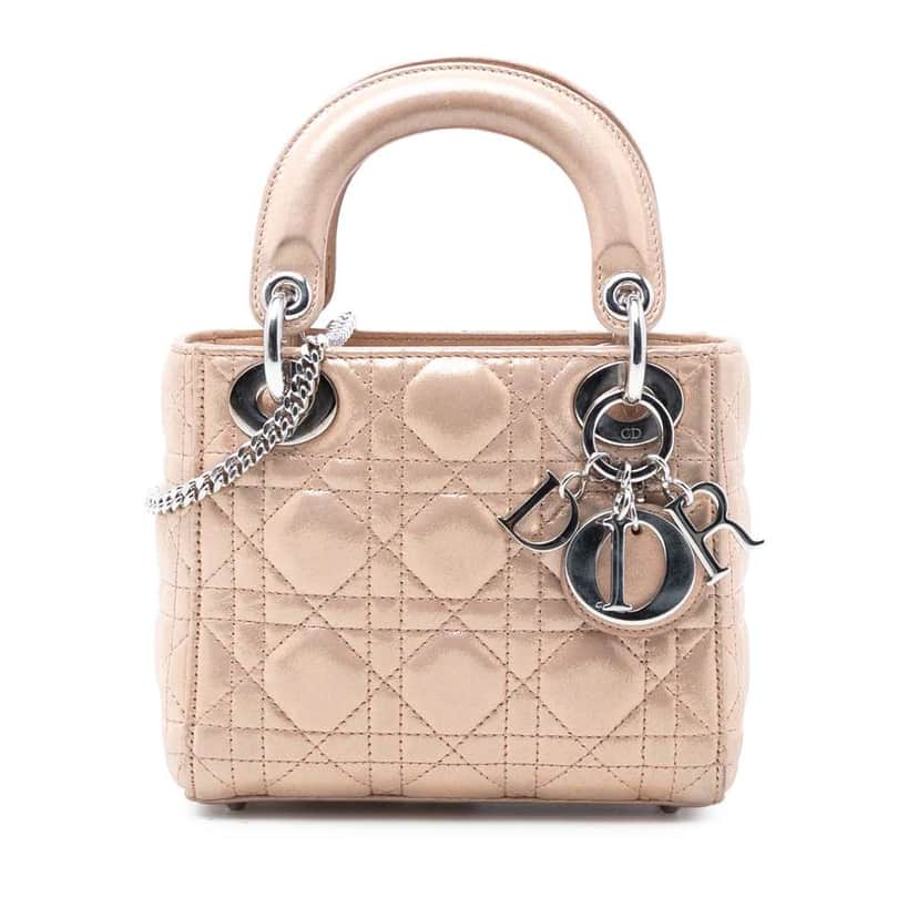 Dior Mini Iridescent Lambskin Cannage Lady Dior Brown Leather Very good condition - Front View