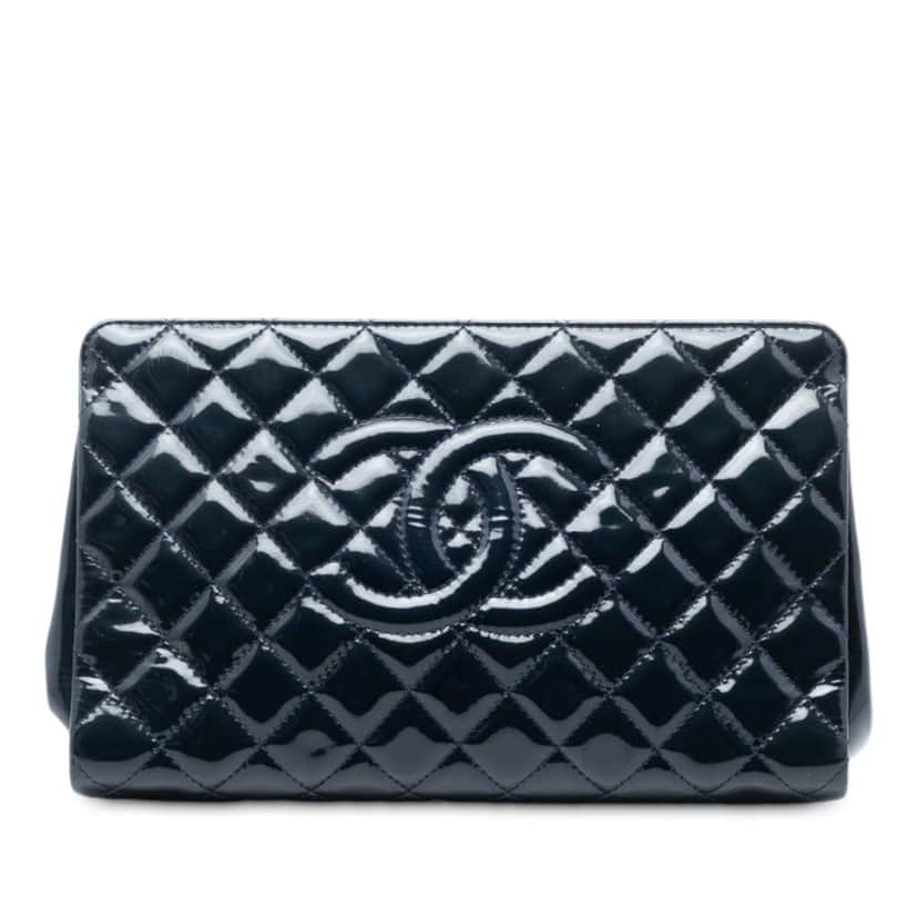 Chanel CC Quilted Patent Timeless Clutch Blue Leather Good condition - Front View