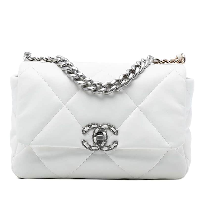 Chanel Medium Lambskin 19 Flap White Leather Good condition - Front View