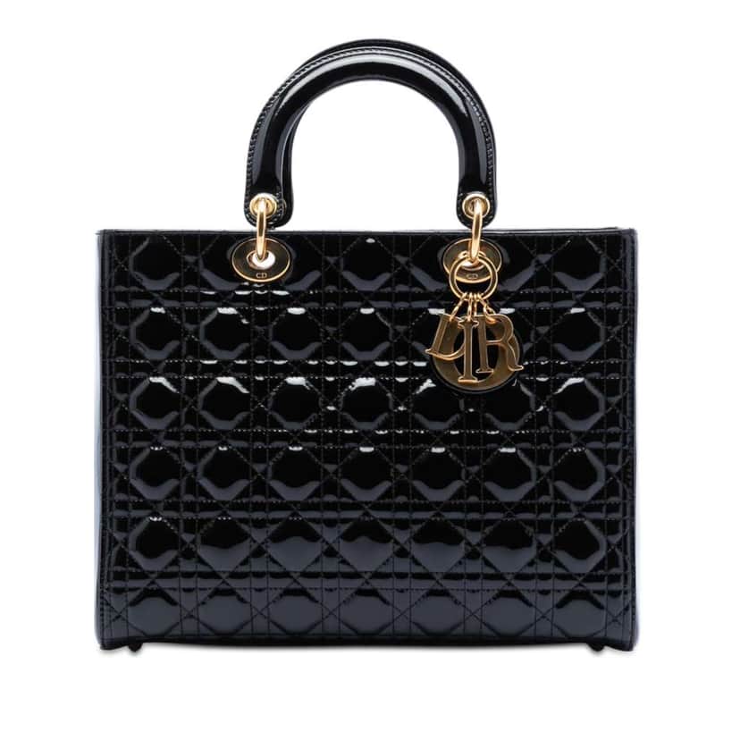 Dior Large Patent Cannage Lady Dior Black Leather Very good condition - Front View