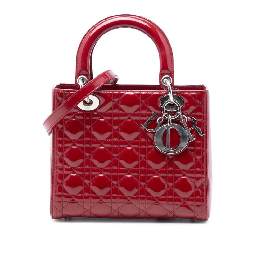 Dior Medium Patent Cannage Lady Dior Red Leather Very good condition - Front View