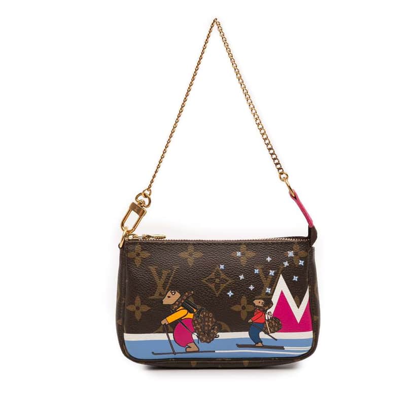 Louis Vuitton Monogram Christmas Animation Bears on Skis Mini Pochette Accessoires Brown Very good condition - Front View