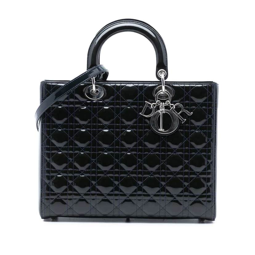 Dior Large Patent Cannage Lady Dior Blue Leather Good condition - Front View