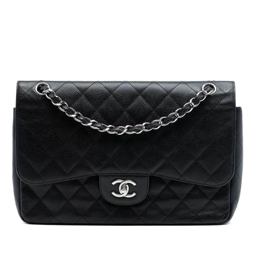 Chanel Jumbo Classic Caviar Double Flap Black Leather Good condition - Front View