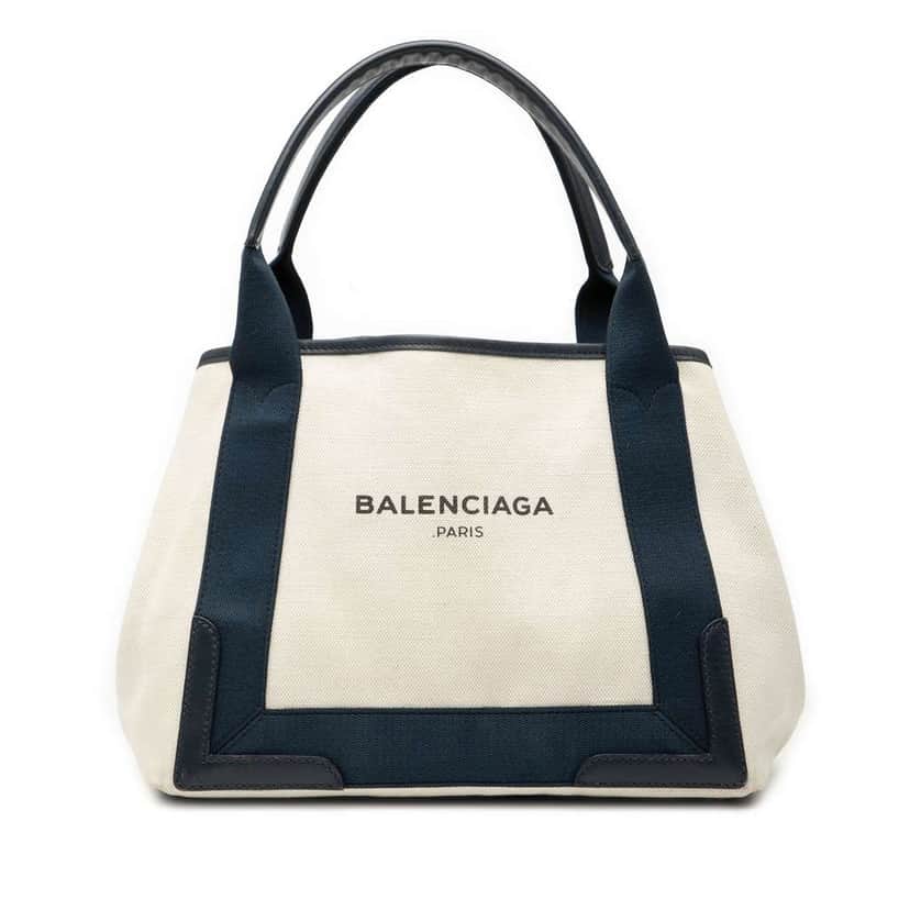 Balenciaga Canvas Navy Cabas Tote S White Canvas Good condition - Front View