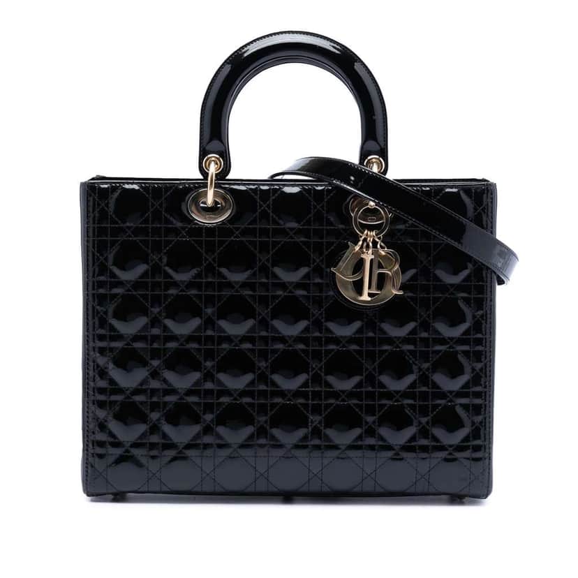 Dior Large Patent Cannage Lady Dior Black Leather Very good condition - Front View