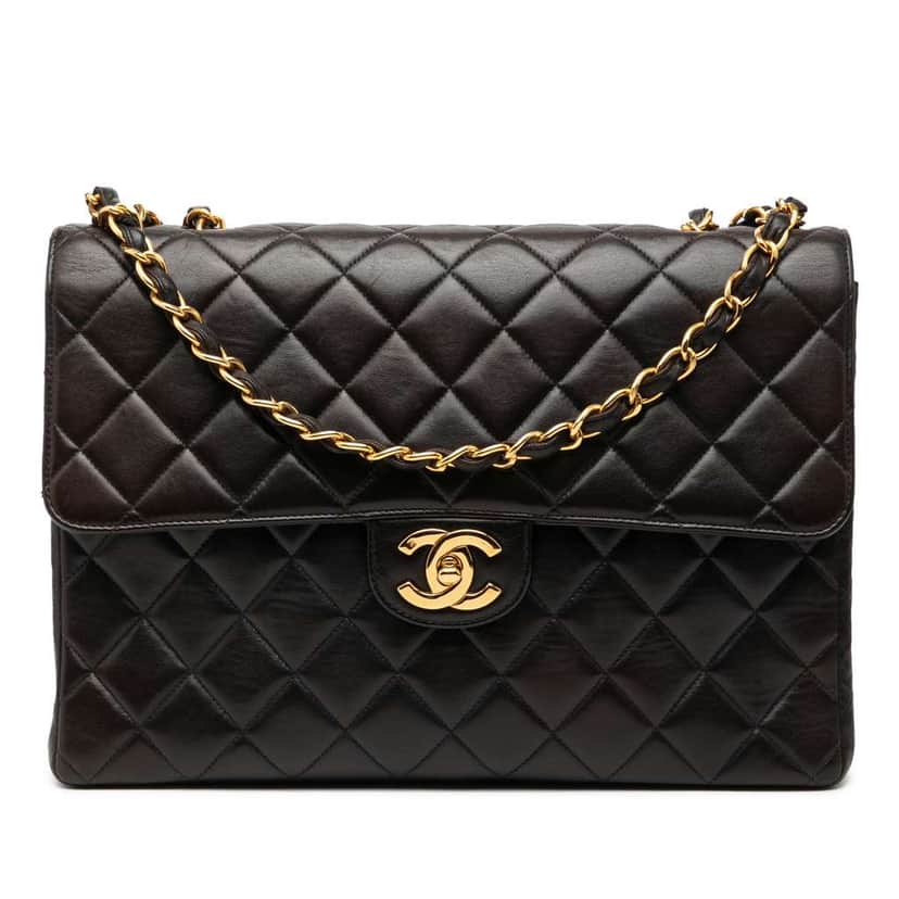 Chanel Jumbo Classic Lambskin Single Flap Black Leather Good condition - Front View