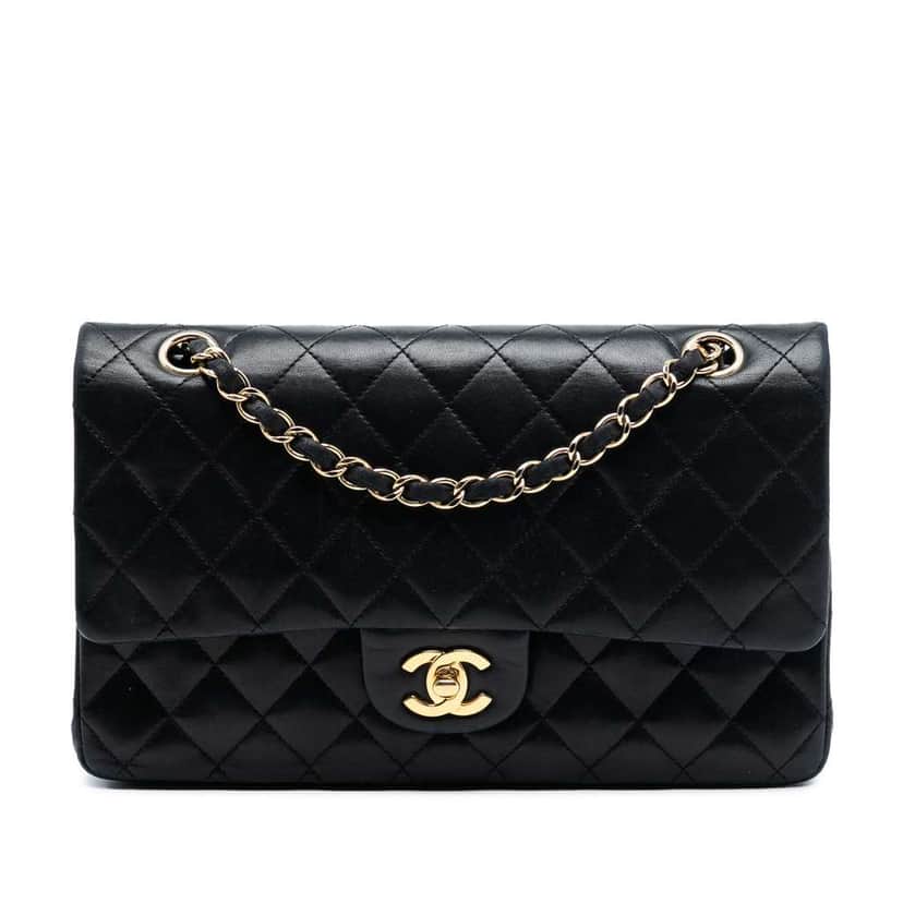 Chanel Medium Classic Lambskin Double Flap Black Leather Good condition - Front View