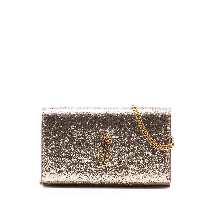 Saint Laurent Glitter Monogram Kate Wallet on Chain Gold Polyester Good condition - Front View