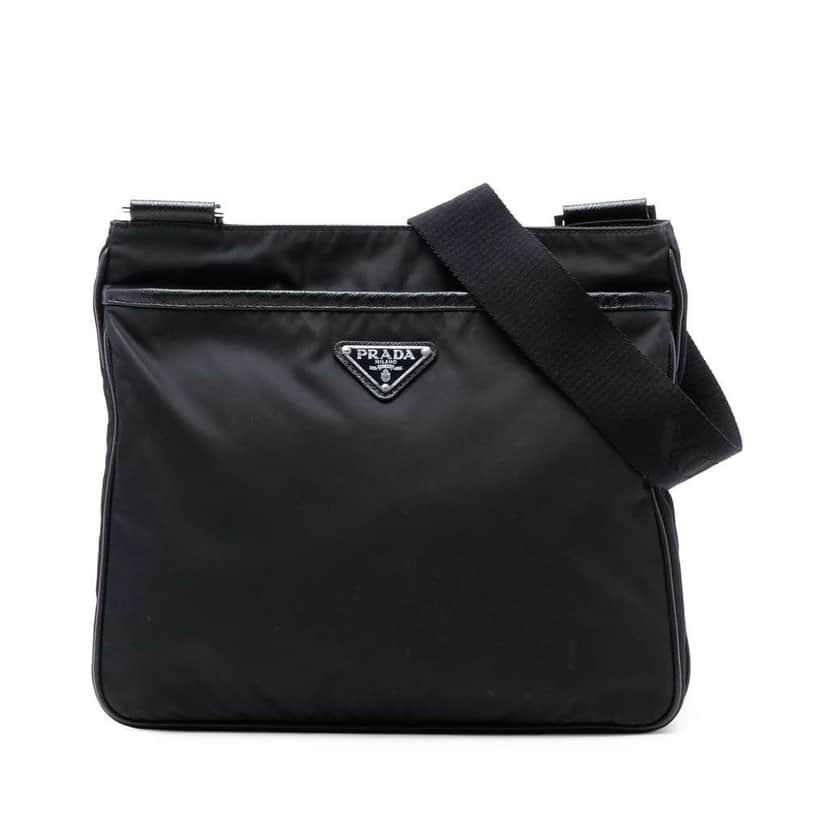 Prada Saffiano Trimmed Re Nylon Zip Top Crossbody Black Good condition - Front View