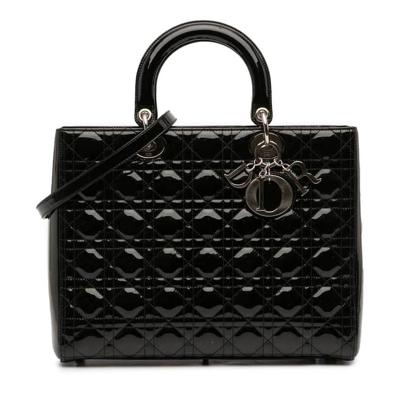 Dior Large Patent Cannage Lady Dior Black Leather Good condition - Front View