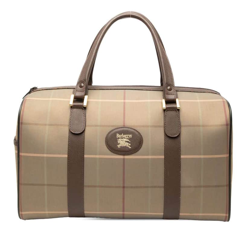 Burberry Vintage Check Canvas Boston Bag Brown Canvas Fair condition - Front View