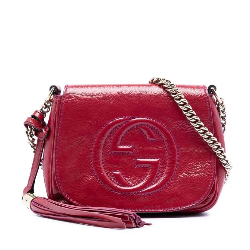 Gucci Small Patent Soho Chain Flap Crossbody Pink Leather Very good condition - Front View
