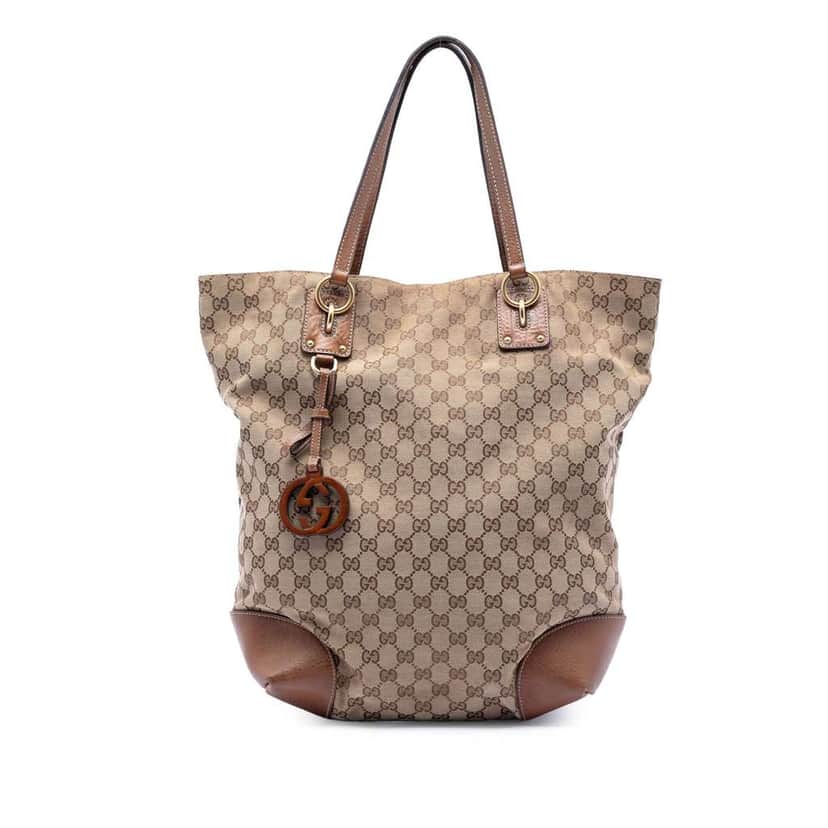Gucci Large GG Canvas GG Charm Tote Brown Canvas Very good condition - Front View