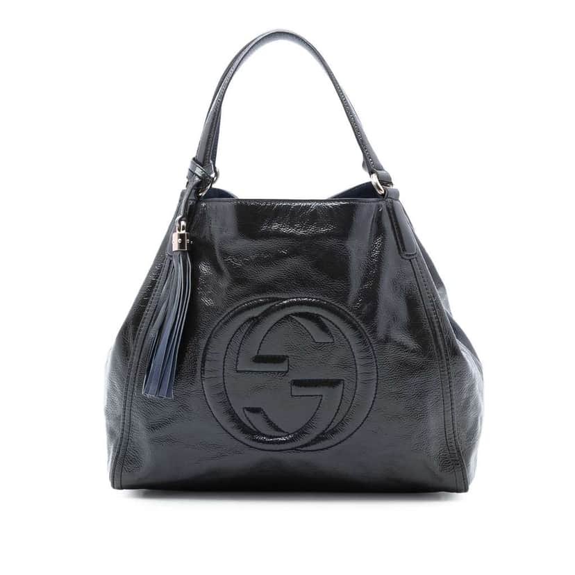 Gucci Medium Patent Soho Cellarius Tote Blue Leather Good condition - Front View