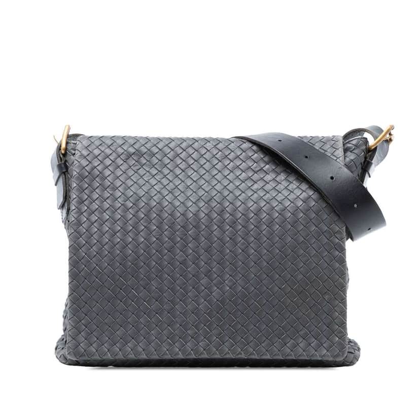 Bottega Veneta Nappa Intrecciato Flap Crossbody Grey Leather Very good condition - Front View