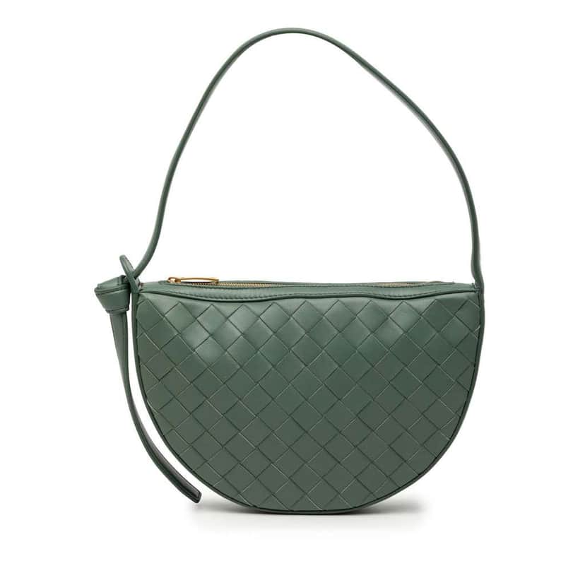 Bottega Veneta Mini Leather Intrecciato Sunrise Hobo Green Leather Good condition - Front View