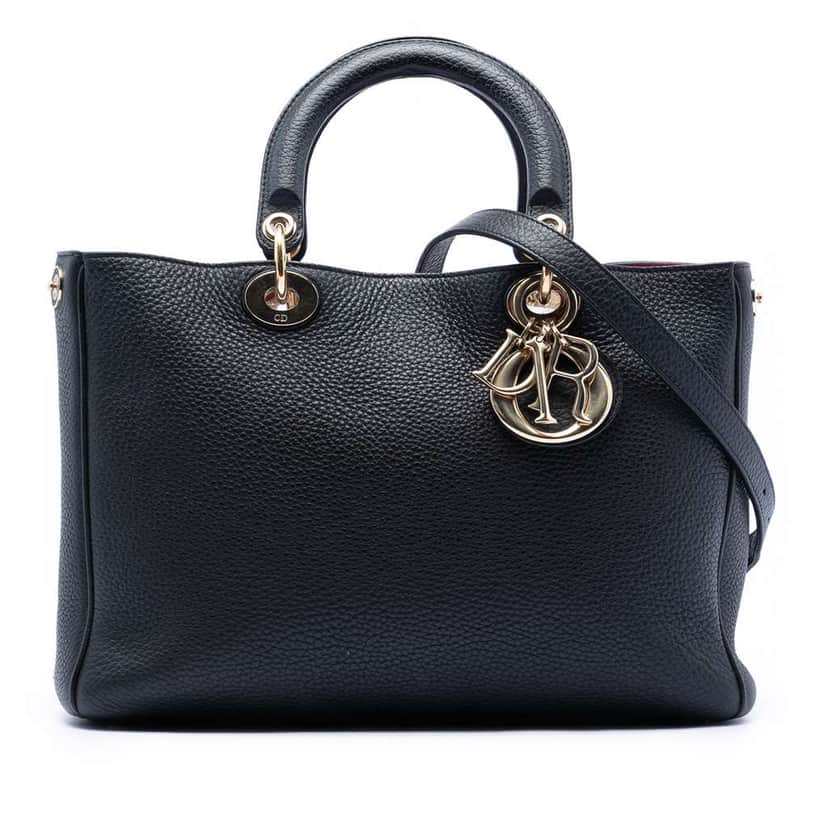 Dior Medium Pebbled Calfskin Diorissimo Satchel Black Leather Good condition - Front View