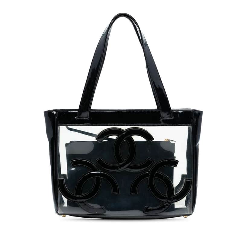 Chanel Triple CC Vinyl and Patent Tote Black Good condition - Front View