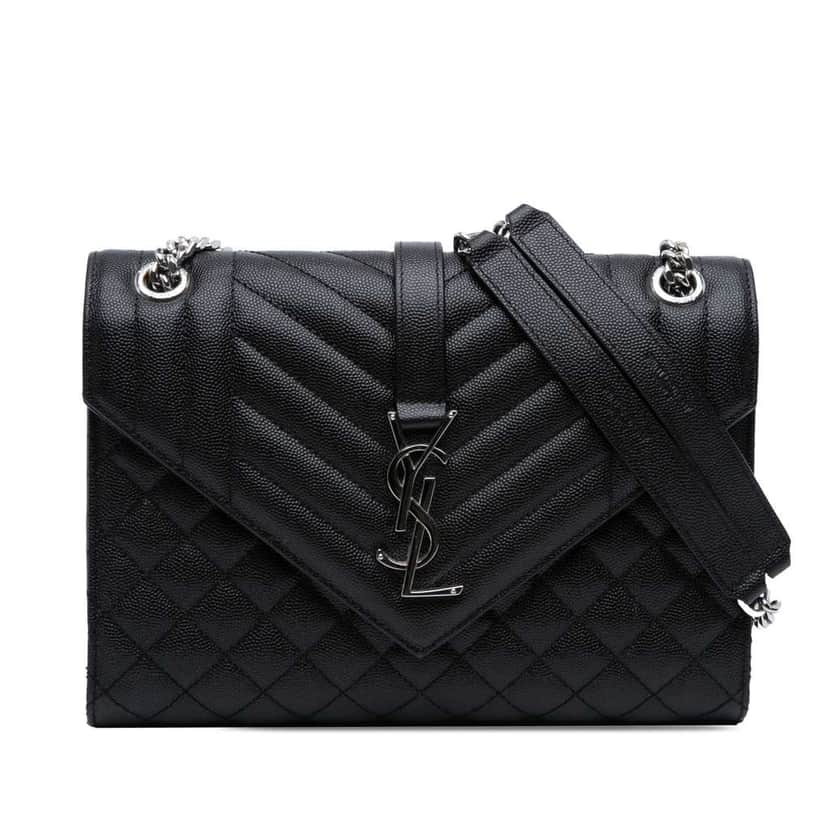 Saint Laurent Medium Grain De Poudre Triquilt Monogram Envelope Bag Black Leather Good condition - Front View