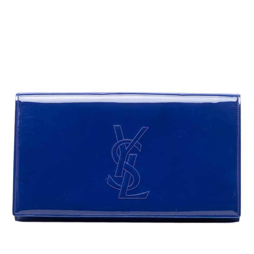 Saint Laurent Patent Belle Du Jour Clutch Blue Leather Very good condition - Front View