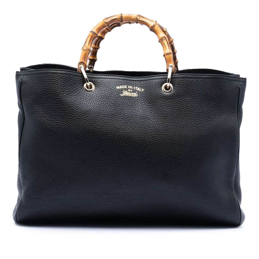 Gucci Large Calfskin Bamboo Shopper Satchel Black Leather Good condition - Front View