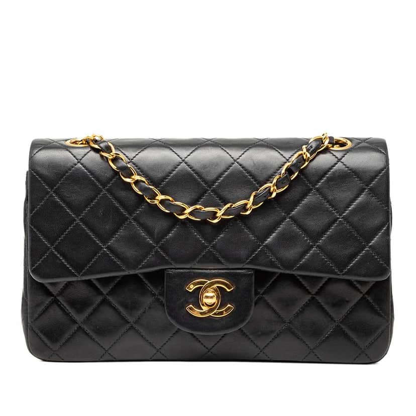 Chanel Small Classic Lambskin Double Flap Black Leather Good condition - Front View