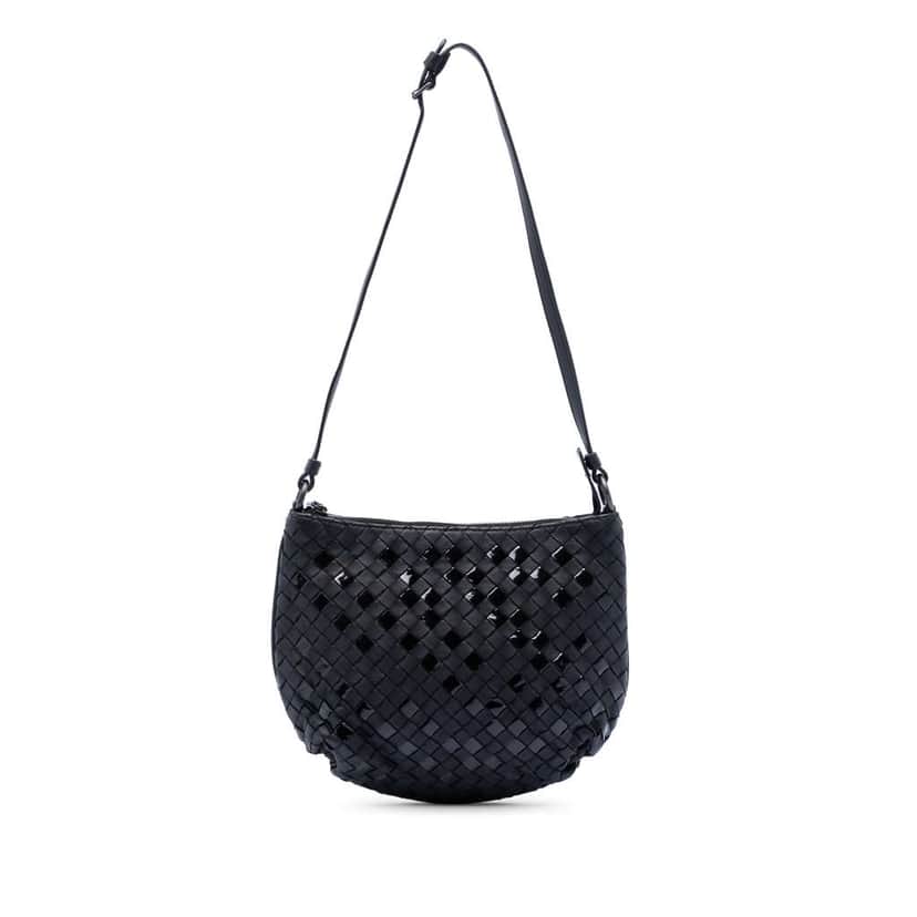 Bottega Veneta Nappa and Patent Intrecciato Crossbody Black Leather Good condition - Front View