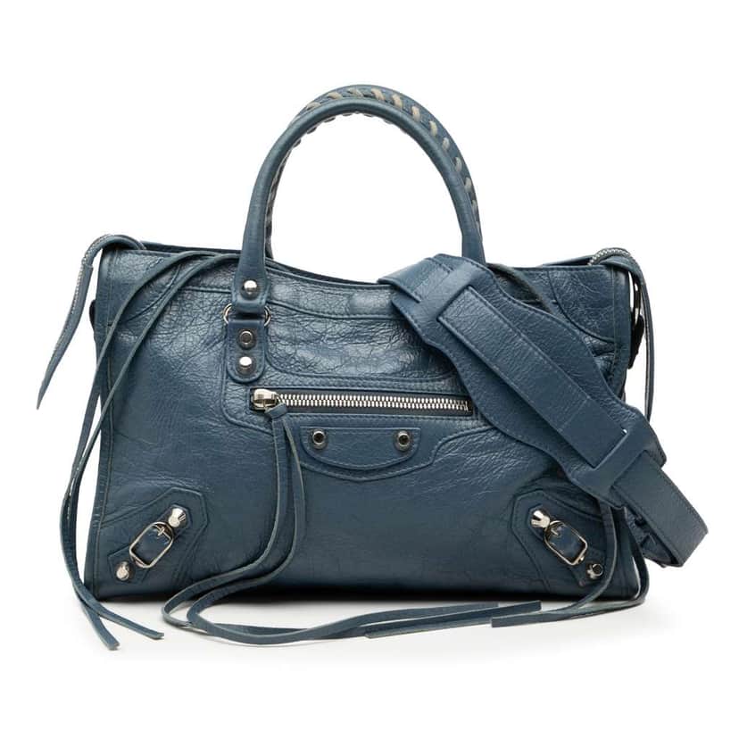 Balenciaga Small Lambskin Motocross Classic City Satchel Blue Leather Good condition - Front View