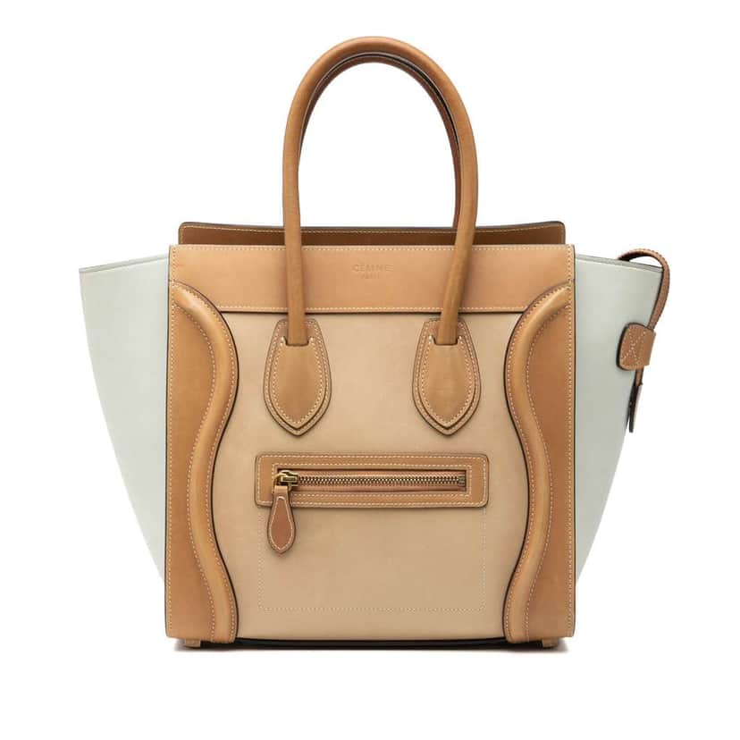 Celine Micro Tricolor Calfskin Luggage Tote Brown Leather Good condition - Front View