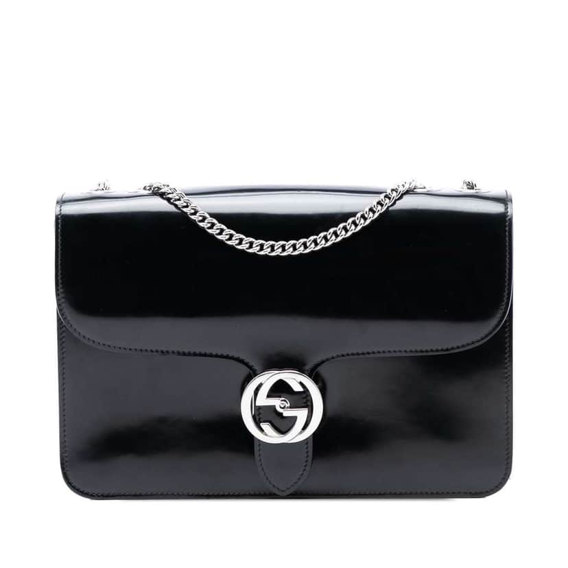 Gucci Medium Polished Calfskin Dollar Interlocking G Crossbody Black Leather Very good condition - Front View