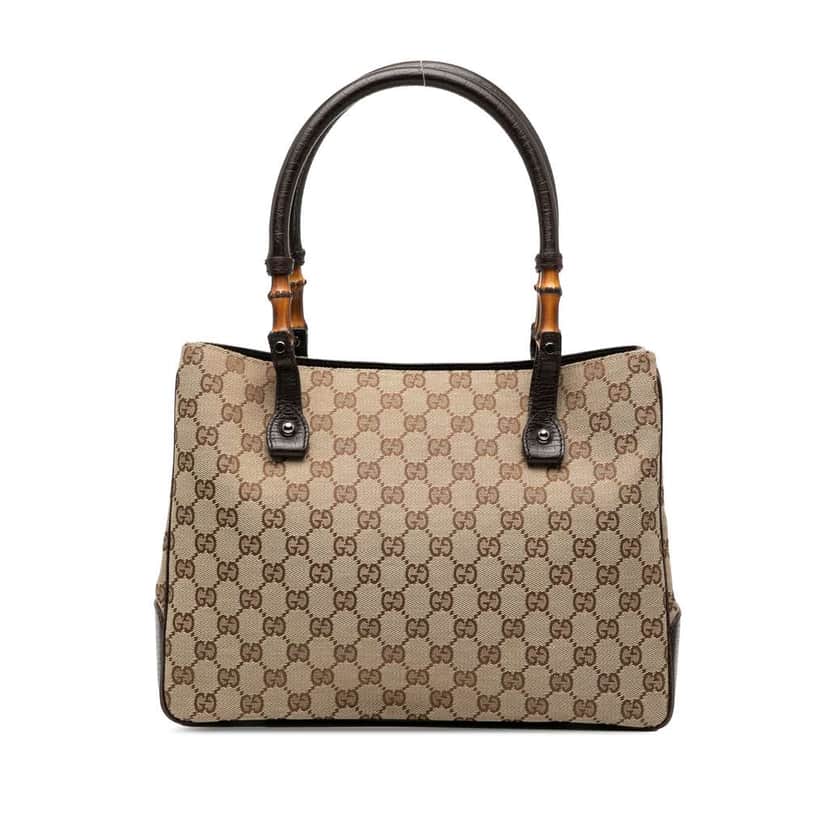 Gucci GG Canvas Bamboo Tote Brown Canvas Good condition - Front View