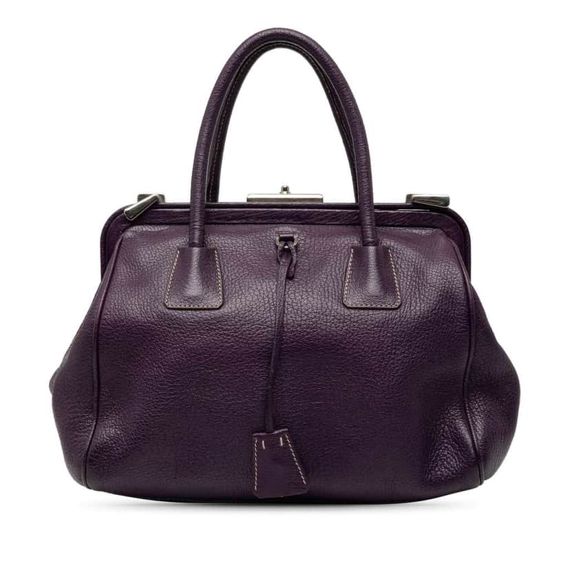 Prada Goatskin Madras Cerniera Frame Doctor Bag Purple Leather Good condition - Front View