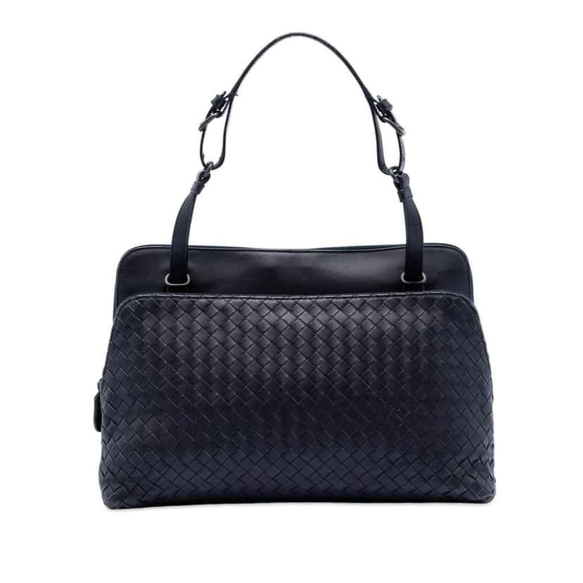 Bottega Veneta Nappa Intrecciato Shoulder Bag Black Leather Good condition - Front View