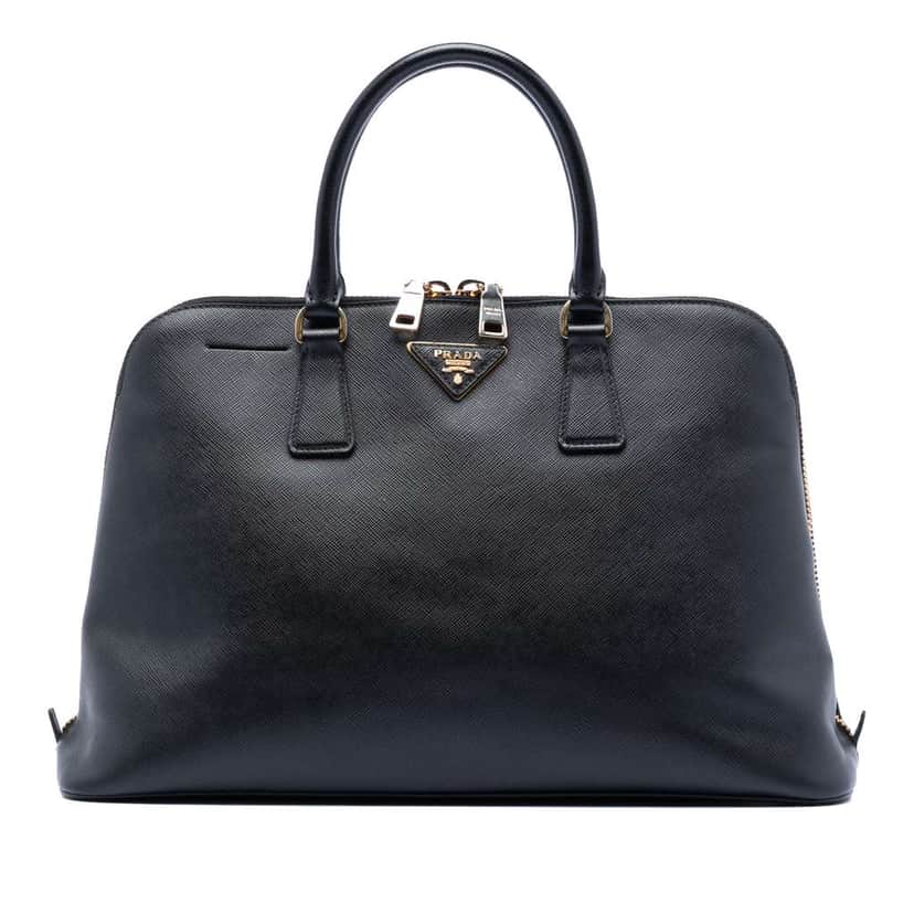 Prada Large Saffiano Lux Promenade Satchel Black Leather Good condition - Front View