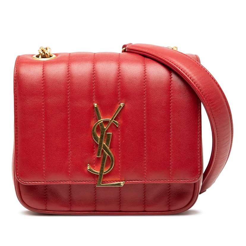 Saint Laurent Small Lambskin Monogram Vicky Chain Bag Red Leather Very good condition - Front View