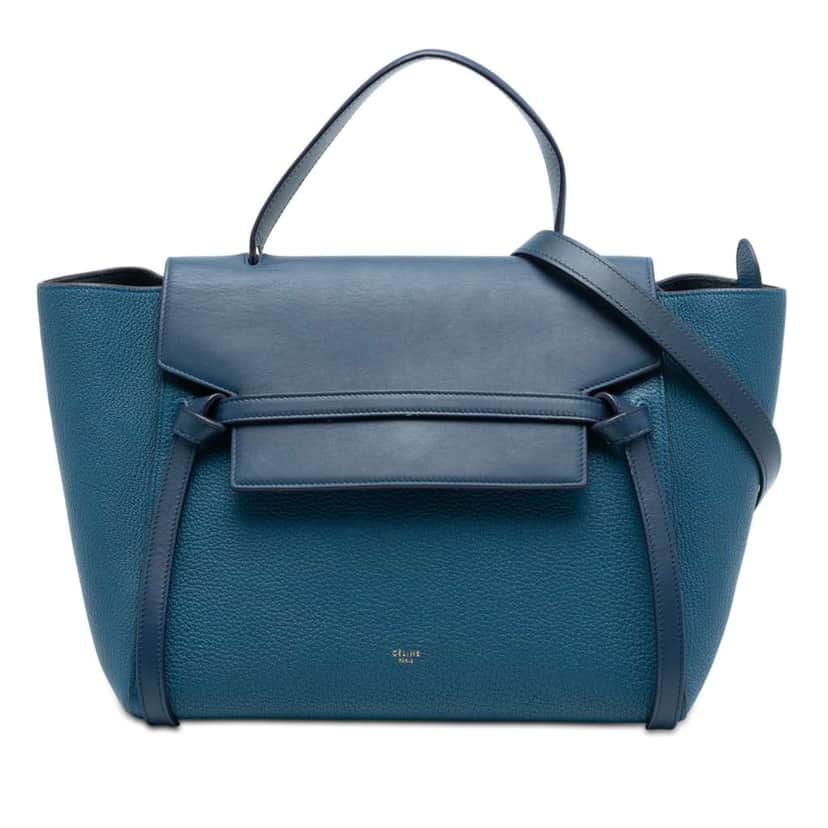Celine Mini Grained and Smooth Calfskin Belt Bag Blue Leather Very good condition - Front View