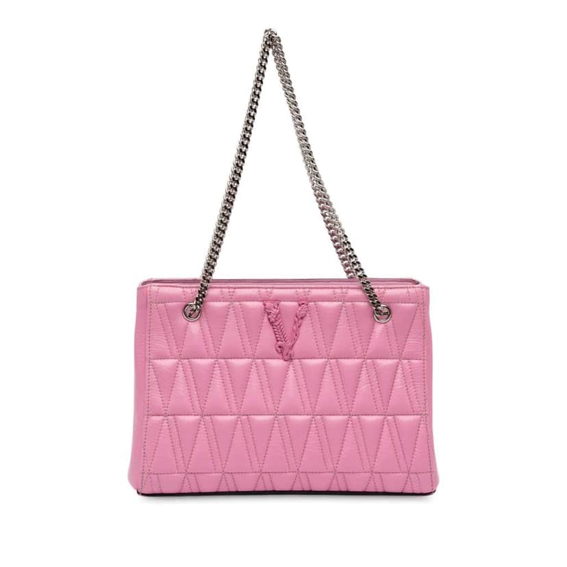 Versace Quilted Leather Virtus Tote Pink Leather Very good condition - Front View