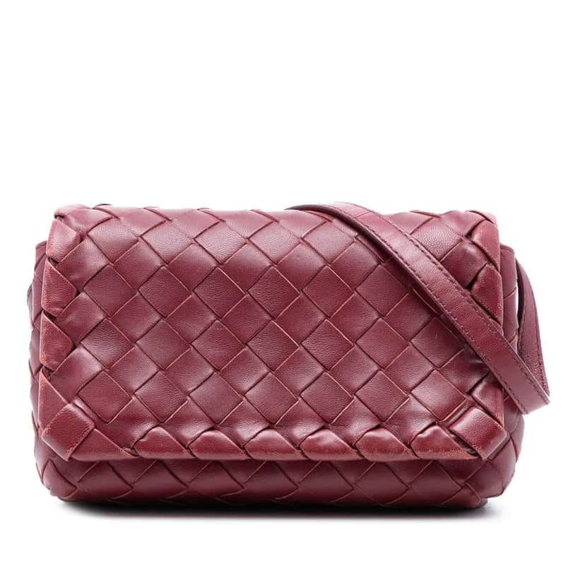 Bottega Veneta Mini Nappa Intrecciato Crossbody Red Leather Very good condition - Front View