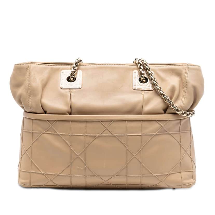 Dior Lambskin Cannage Granville Chain Tote Brown Leather Very good condition - Front View