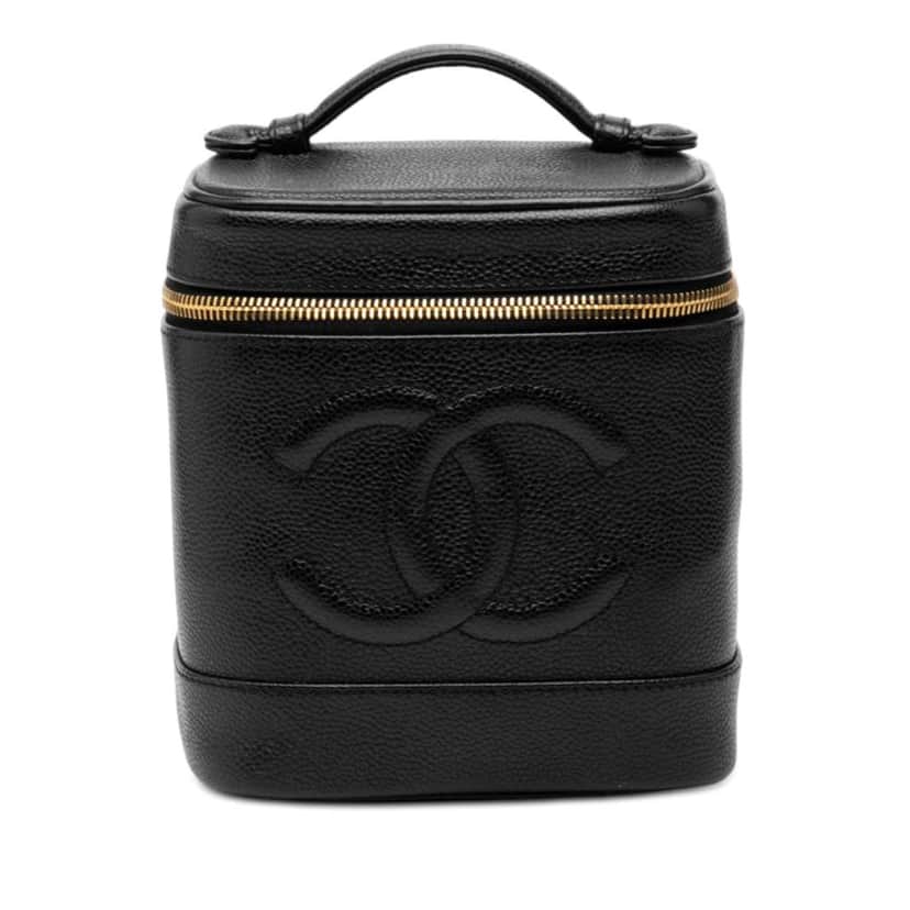 Chanel CC Caviar Vanity Bag Black Leather Good condition - Front View