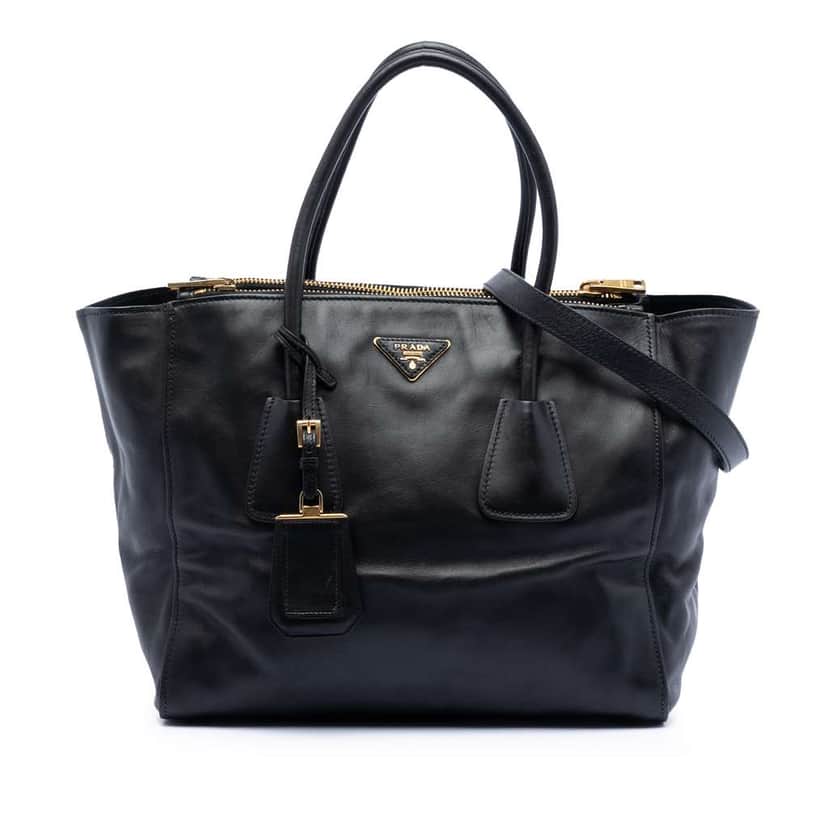 Prada Glace Calf Twin Pocket Double Handle Satchel Black Leather Good condition - Front View