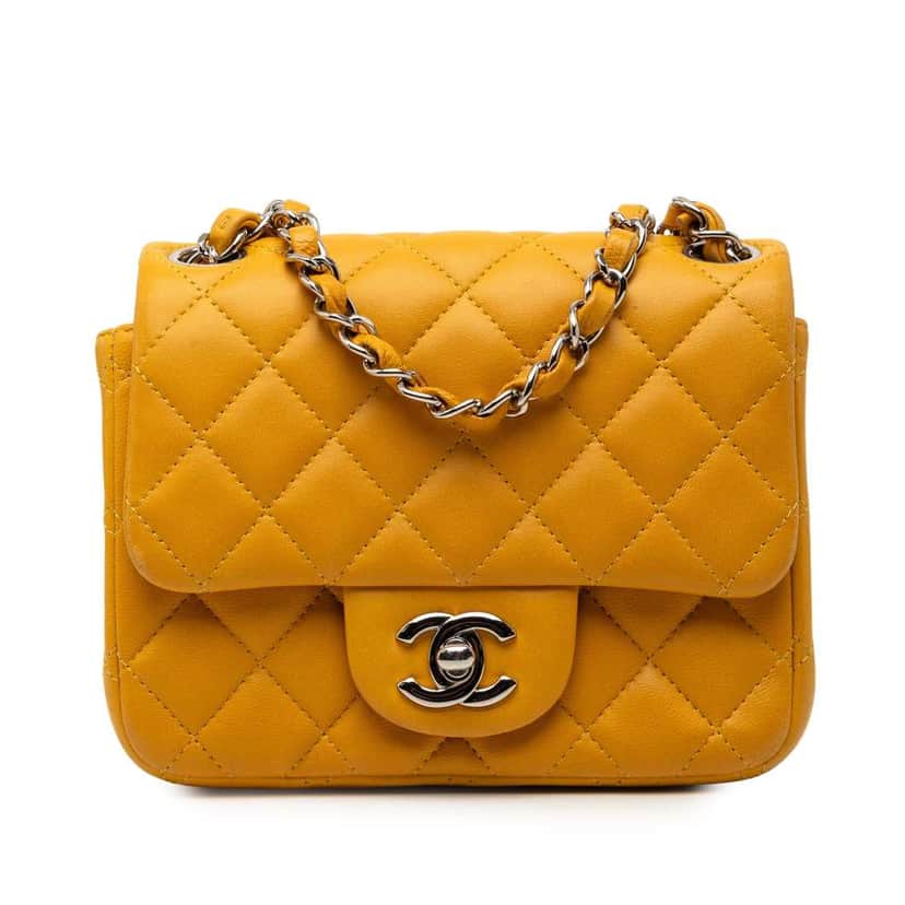 Chanel Mini Square Classic Lambskin Single Flap Yellow Leather Good condition - Front View