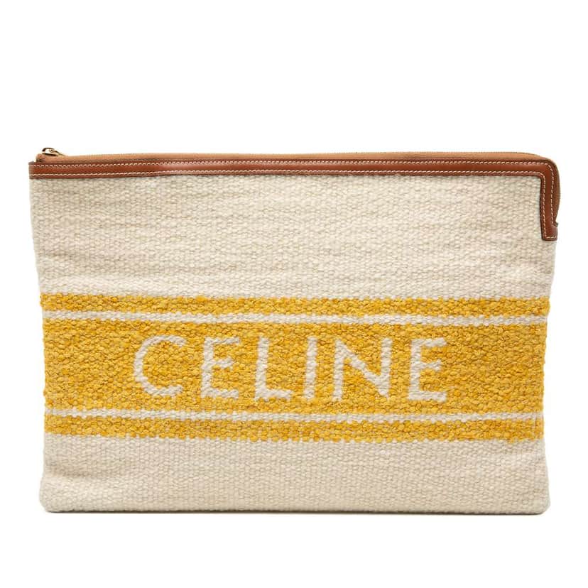 Celine Large Plein Soleil Clutch Brown Canvas Very good condition - Front View