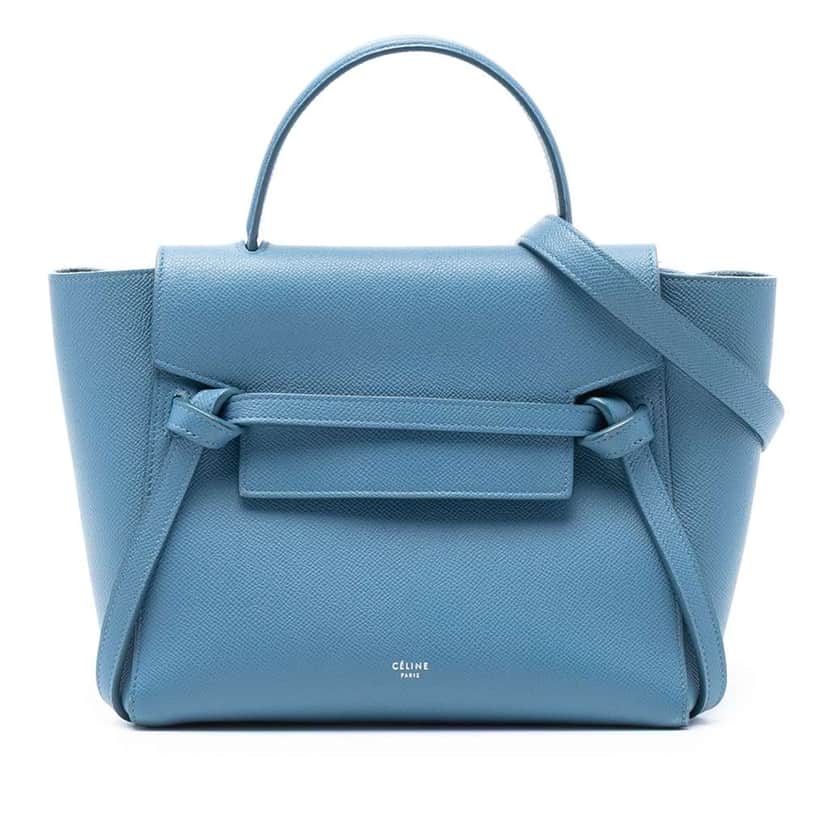 Celine Micro Grained Calfskin Belt Bag Blue Leather Very good condition - Front View